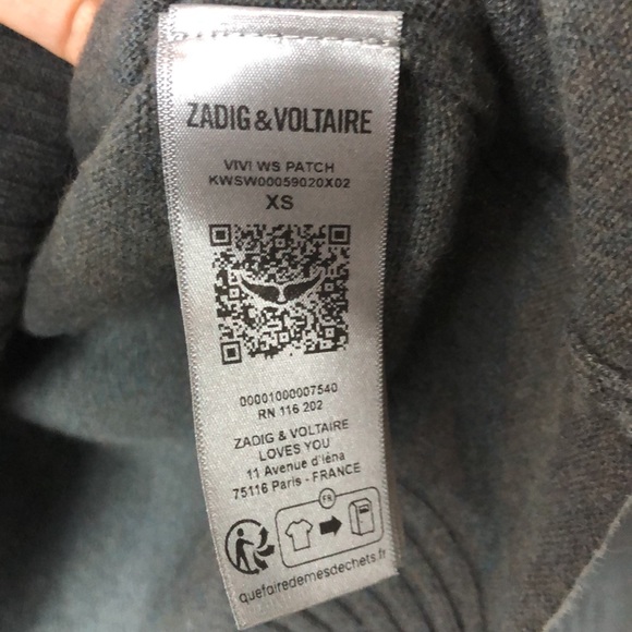 Zadig and Voltaire 100% Cashmere Vivi Patch Sweater Size XS - Picture 7 of 12